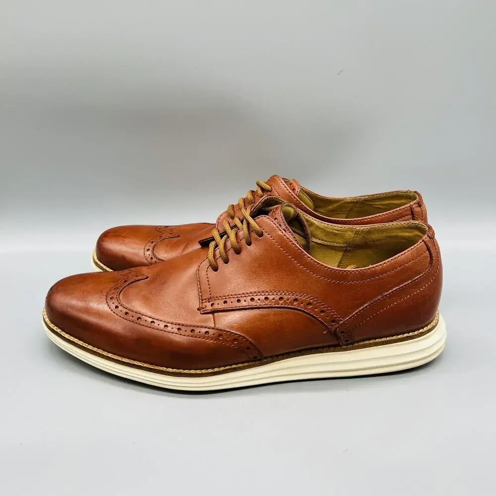 Cole Haan Shoes Mens 10.5 Brown Leather Wingtip Oxford Dress Brogue Comfort